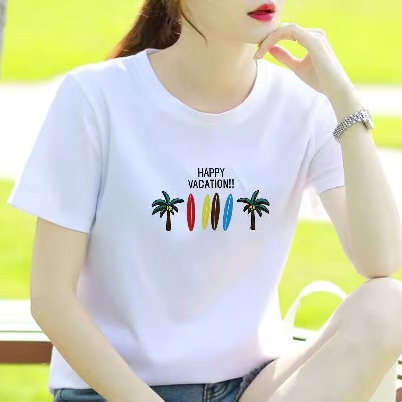 White Summer Casual Loose plus size Student Round Neck Printed Short-sleeved T-shirt Womens Slimming Letter New Simple T-shirt 7790 - Image 4