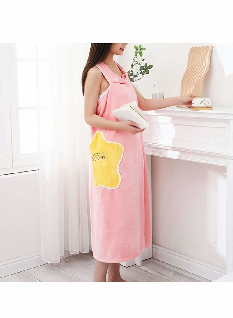 Plush Bathrobe for Women, Thick Winter with Strap, Sleepwear Bathrobes Nightdress Soft Flannel, Shoulder Wearable, Water Absorption Quick Dry Body Towel Home (Size L) - Image 2