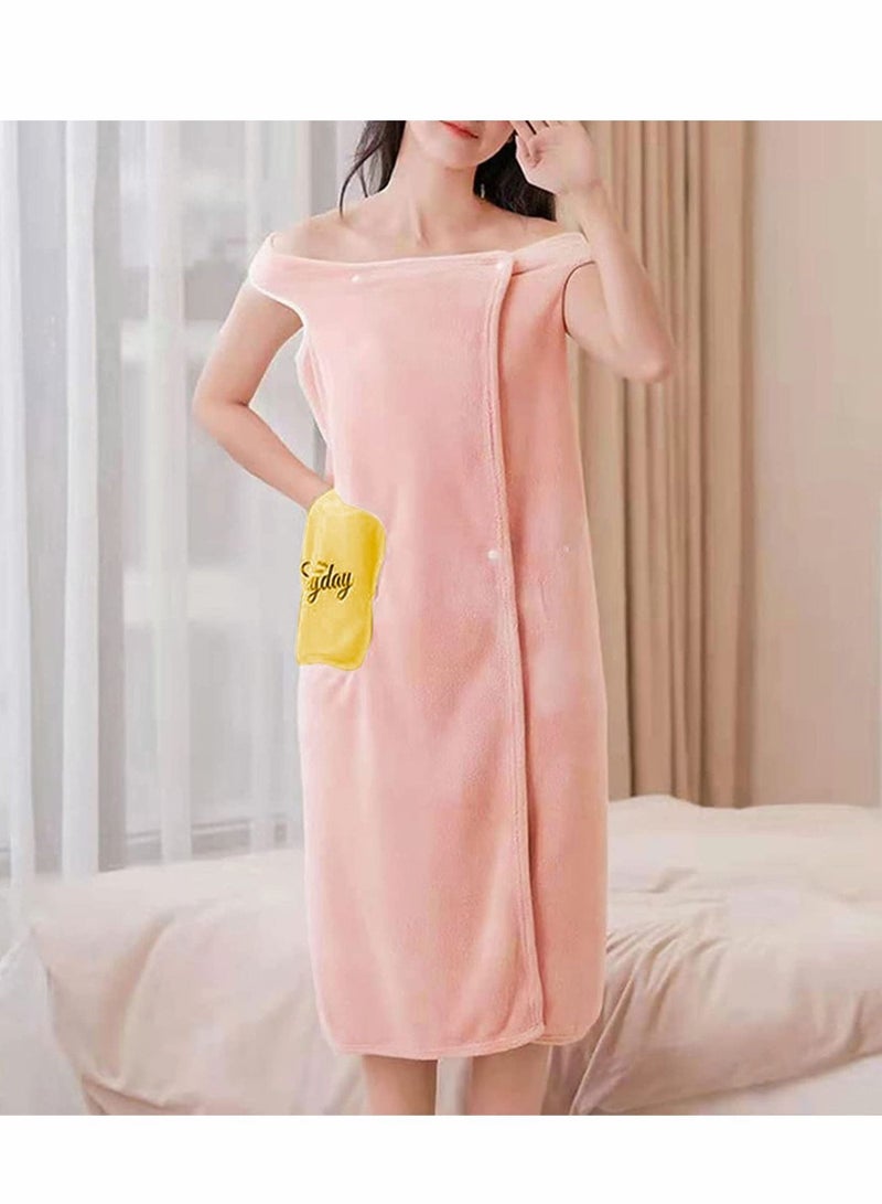 Plush Bathrobe for Women, Thick Winter with Strap, Sleepwear Bathrobes Nightdress Soft Flannel, Shoulder Wearable, Water Absorption Quick Dry Body Towel Home (Size L) - Image 3