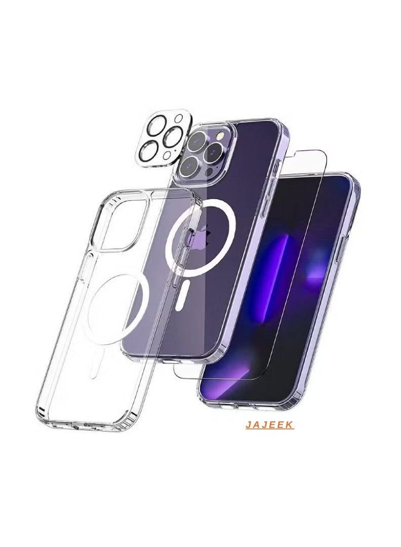 JAJEEK iPhone 16 Pro MagSafe Case Cover – 9H Tempered Glass Screen Protector + Camera Lens Protector, Ultra-Thin, Scratch-Resistant, Drop-Proof, Anti-Yellowing Magnetic Back Cover for iPhone 16 Pro - Image 1