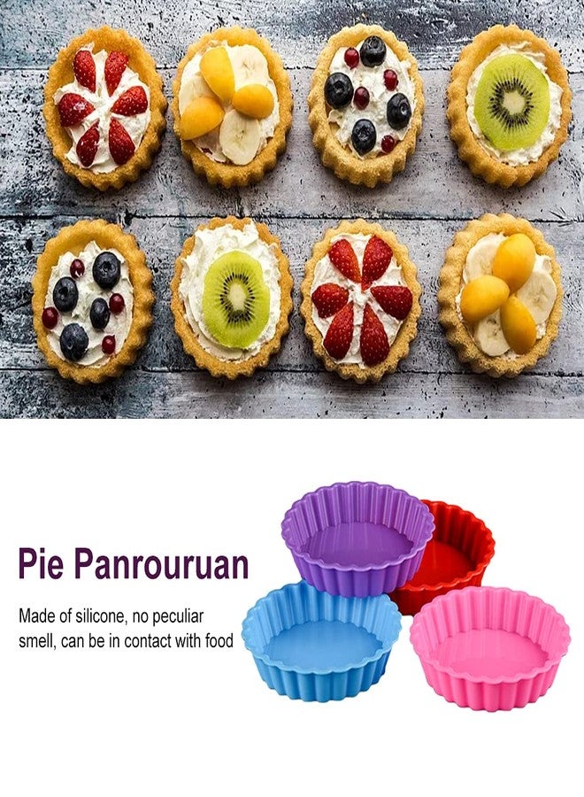 Giyochie 4 Inch Silicone Mini Tart Pan, 8 pcs Nonstick Mini Quiche Molds Individual Fluted Round Cake Pans Kitchen DIY Baking Mold for Making Small Dessert Pies Tarts Mousse Cakes(COLOR:Random Color) - Image 3