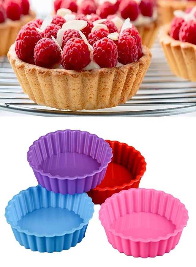 Giyochie 4 Inch Silicone Mini Tart Pan, 8 pcs Nonstick Mini Quiche Molds Individual Fluted Round Cake Pans Kitchen DIY Baking Mold for Making Small Dessert Pies Tarts Mousse Cakes(COLOR:Random Color) - Image 1