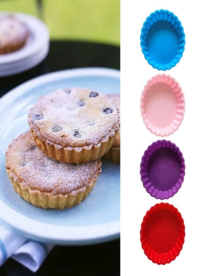 Giyochie 4 Inch Silicone Mini Tart Pan, 8 pcs Nonstick Mini Quiche Molds Individual Fluted Round Cake Pans Kitchen DIY Baking Mold for Making Small Dessert Pies Tarts Mousse Cakes(COLOR:Random Color) - Image 2