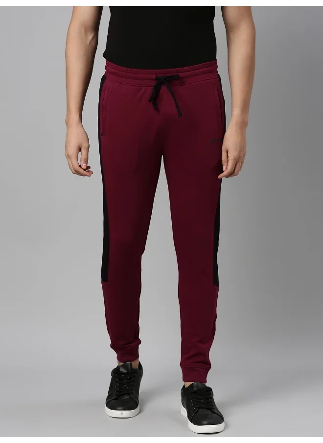 The Indian Garage Co Burgundy Men Slim Fit Casual Solid Regular Knitted Jogger