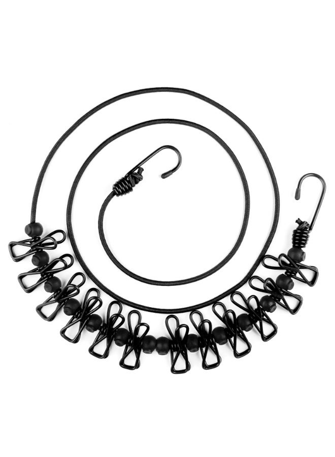 خط ملابس السفر المحمولة ، خط ملابس السفر المرنة القابلة للتعديل ، مع 12 مقاطع ، مناسبة للاستخدام في الهواء الطلق والداخل (أسود) - Image 1