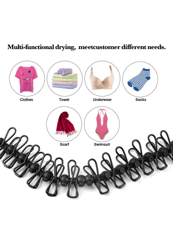 خط ملابس السفر المحمولة ، خط ملابس السفر المرنة القابلة للتعديل ، مع 12 مقاطع ، مناسبة للاستخدام في الهواء الطلق والداخل (أسود) - Image 3