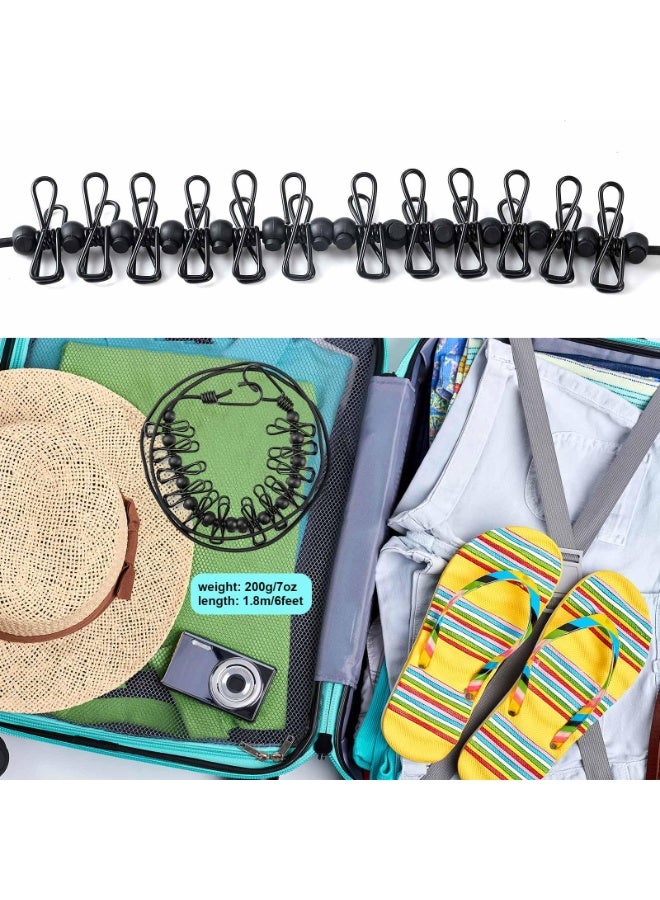 خط ملابس السفر المحمولة ، خط ملابس السفر المرنة القابلة للتعديل ، مع 12 مقاطع ، مناسبة للاستخدام في الهواء الطلق والداخل (أسود) - Image 4