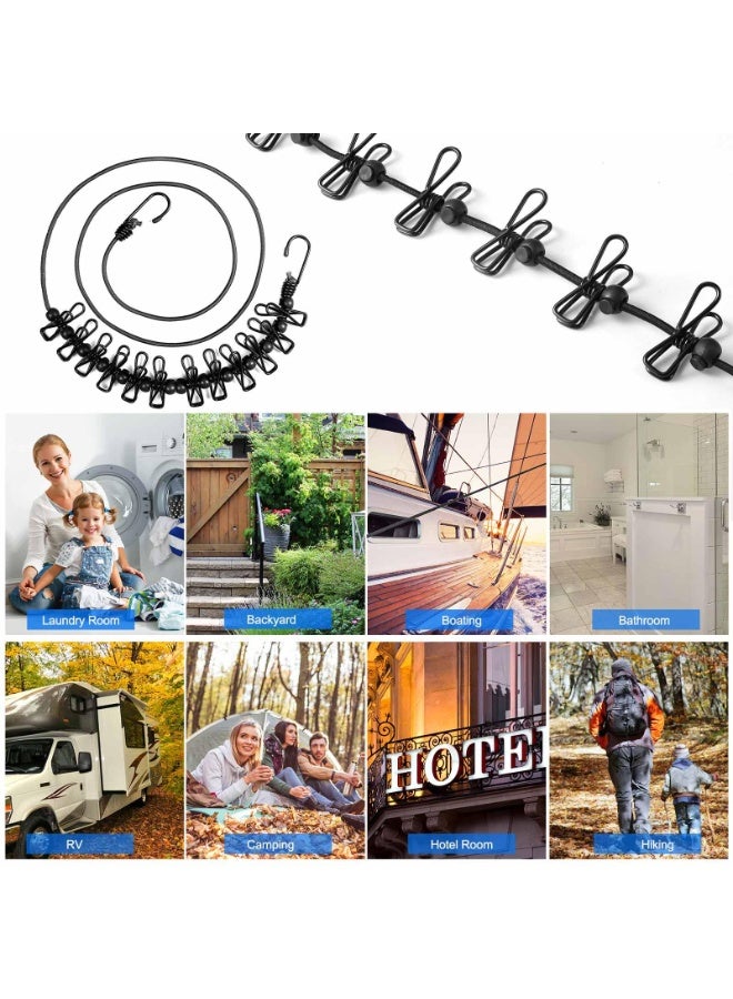 خط ملابس السفر المحمولة ، خط ملابس السفر المرنة القابلة للتعديل ، مع 12 مقاطع ، مناسبة للاستخدام في الهواء الطلق والداخل (أسود) - Image 5