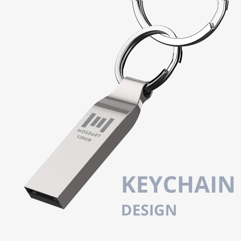 موس دارت محرك أقراص فلاش MOSDART مقاوم للماء بسعة 128GB USB2.0، بتنسيق exFAT، عصا ذاكرة معدنية مع سلسلة مفاتيح، للنسخ الاحتياطي للنظام وتخزين البيانات، فضي - Image 5