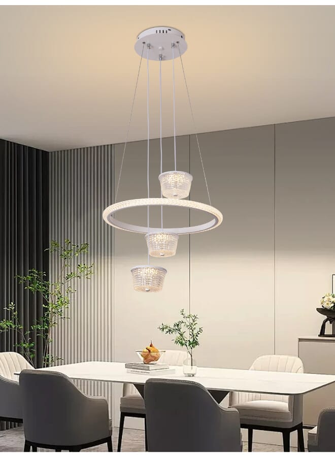 Best Power Modern LED Acrylic Chandelier 6844 - Round Shape with 3 LED Pendant Lamps, 40W Power, 3 Lighting Levels, and 90 cm Adjustable Length for Living Rooms, Dining Areas, and Bedrooms - Image 1