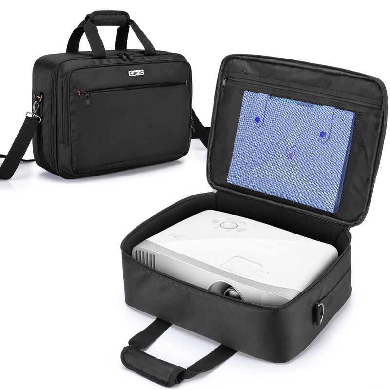 CURMIO Projector Carrying Case, Projector Bag with Laptop Compartment Compatible for Most Major Projector, Bag Only, Black (Patented Design) - Image 1