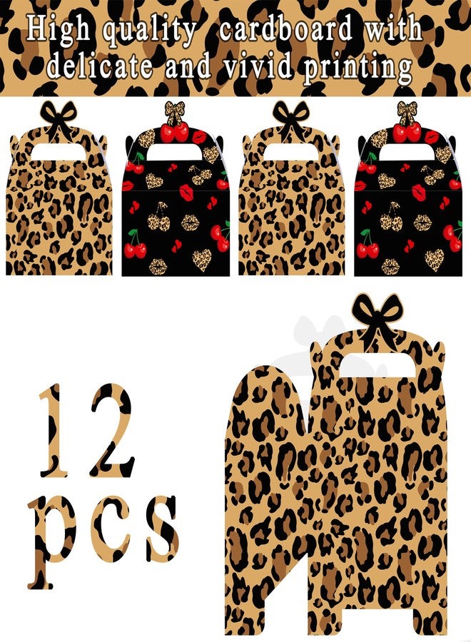 umoni Cheetah and Cherry Favor Treat Box Leopard Cherry Bow Party Supplies Cheetah Print Birthday Gift Box 12PCS Leopard Print Cherries Gable Boxes for Girls Night Out Bachelorette Party Decor - Image 2