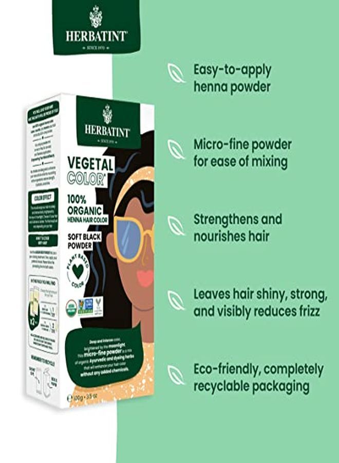 Henna Color Organic Hair Dye Plantbased Henna Powder & Herbal Formula Vegan Soft Black 3.5Oz