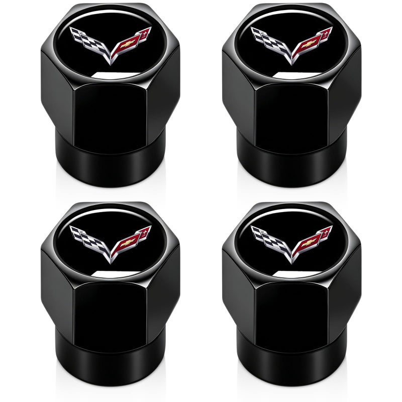 UNIMAT Tire Valve Stem Caps Cover for Corvette C4 C6 C5 C7 C8 Z06 Metal Car Wheel Air caps Auto Valve Stem Caps Accessories 4 Pack Black - Image 3