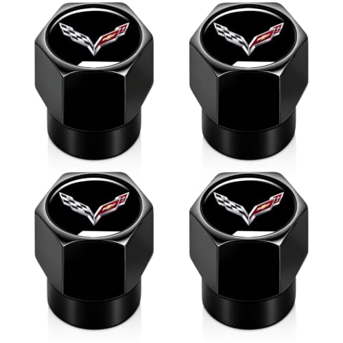 UNIMAT Tire Valve Stem Caps Cover for Corvette C4 C6 C5 C7 C8 Z06 Metal Car Wheel Air caps Auto Valve Stem Caps Accessories 4 Pack Black - Image 1