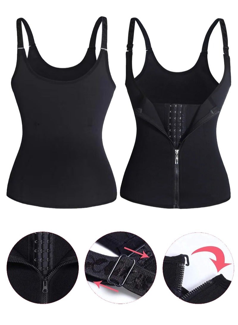 إيه جي دي مشد تنحيف الخصر المصنوع من مادة النيوبرين الساخن للنساء، حزام تشكيل الجسم ومشد بالحمالات (إغلاقين) - أسود - Image 1