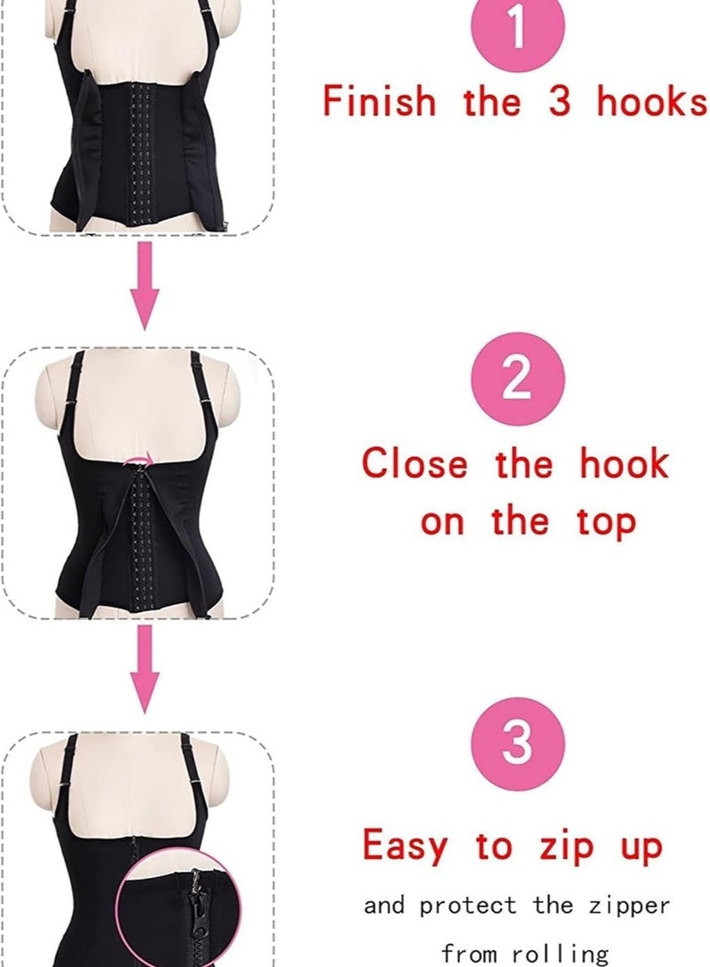 إيه جي دي مشد تنحيف الخصر المصنوع من مادة النيوبرين الساخن للنساء، حزام تشكيل الجسم ومشد بالحمالات (إغلاقين) - أسود - Image 3