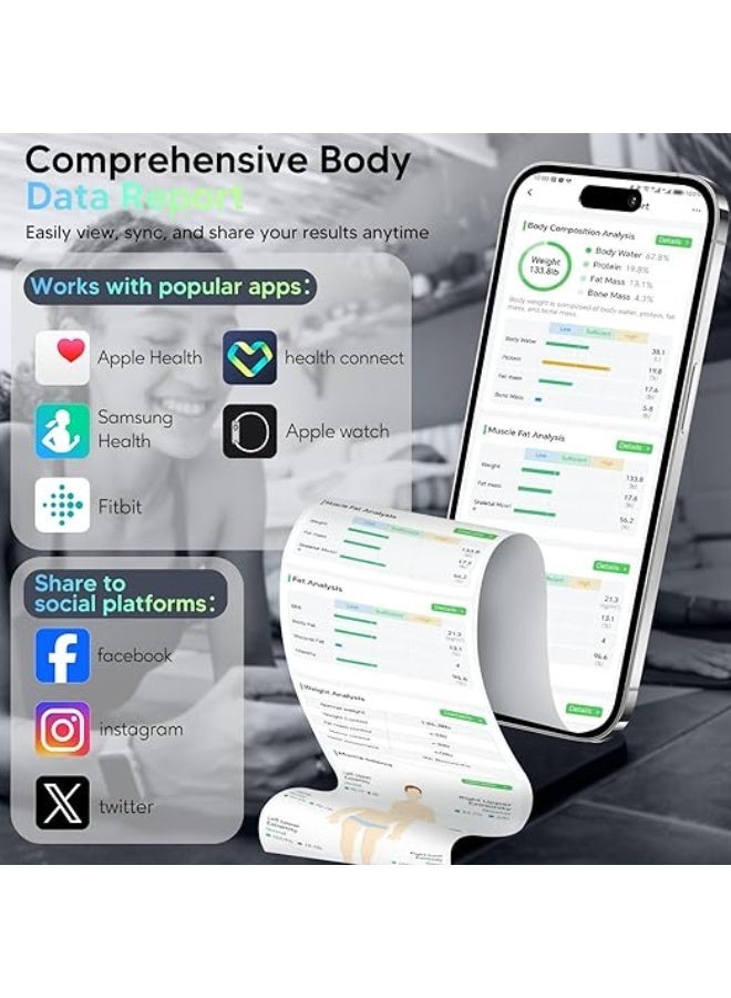 ميزان ذكي لقياس وزن ونسبة دهون الجسم ميزان رقمي الكتروني يربط بالبلوتوث وتطبيق الموبايل لمتابعة اللياقة البدنية والوزن يتحمل حتى 180 كجم - Image 4