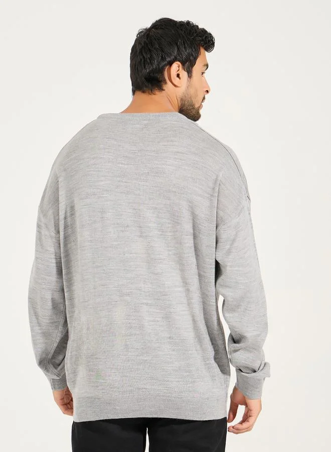 Styli Relaxed Fit Crew Neck Sweater with Dropped Shoulder