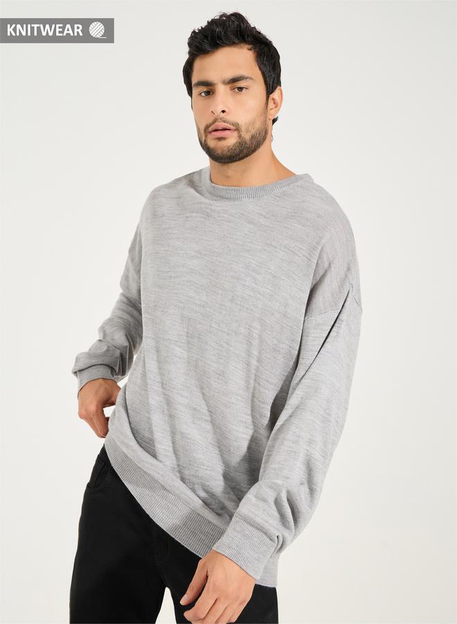 Styli Relaxed Fit Crew Neck Sweater with Dropped Shoulder - Image 1