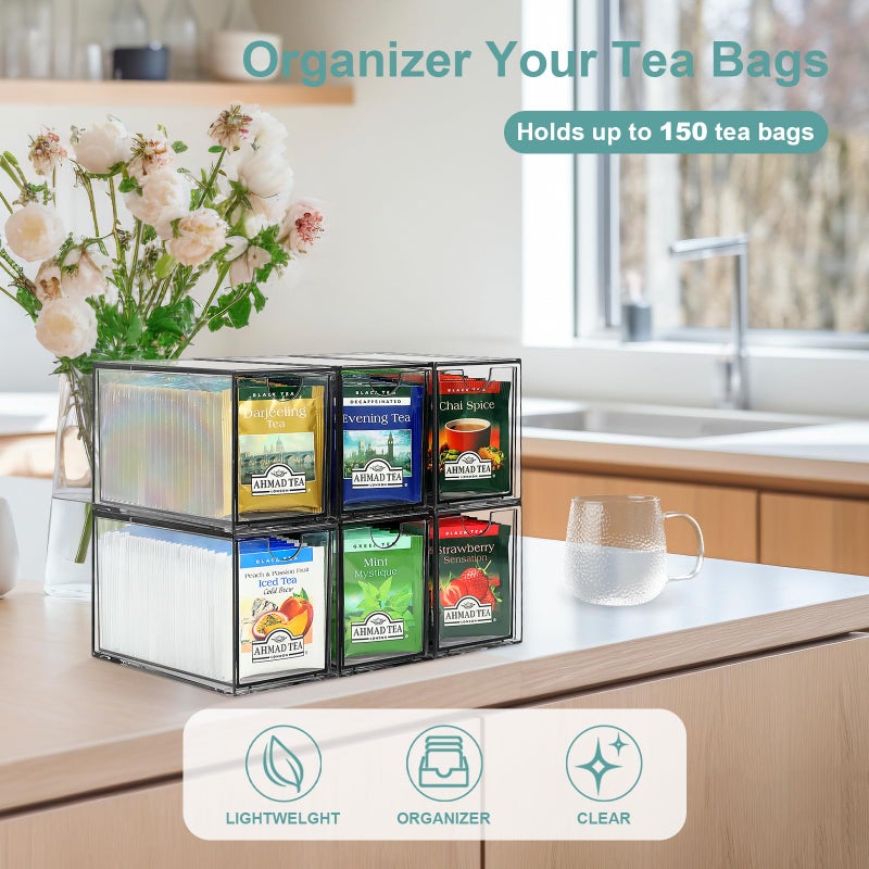 LANLISA 6 Tea Bag Organizer and Storage, Acrylic Tea Bag Holder Organizer, Plastic Tea Drawer Container for Cabinet - Image 2