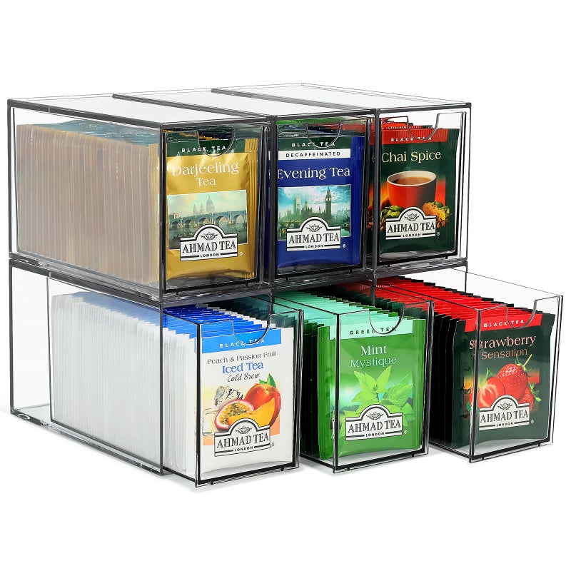 LANLISA 6 Tea Bag Organizer and Storage, Acrylic Tea Bag Holder Organizer, Plastic Tea Drawer Container for Cabinet - Image 1