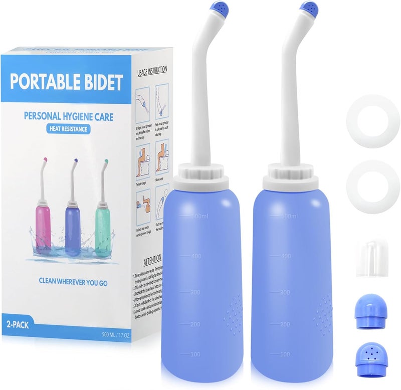 RUFCRIL Peri Bottle – 2-Pack Portable Bidet with Bag, 17oz (500ml) TPE Bottle (Boilable), Dual Sealing Rings – For Postpartum Care, Hemorrhoid Relief & Personal Hygiene – Ideal for Home & Travel - Image 1
