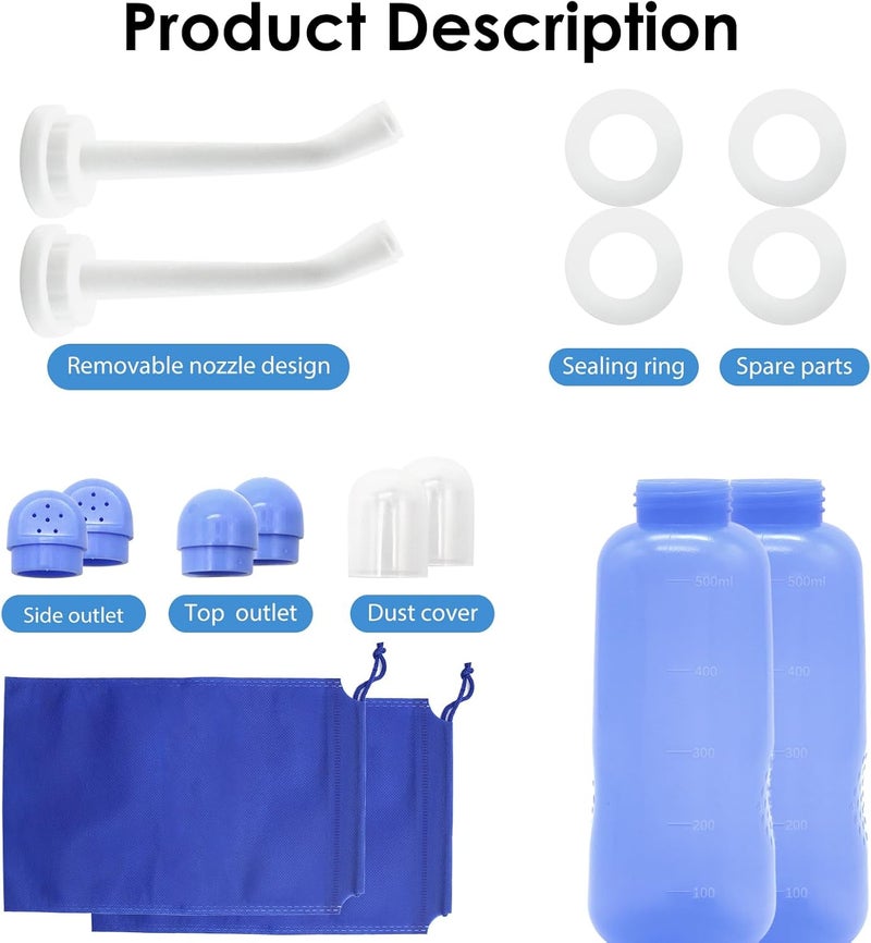 RUFCRIL Peri Bottle – 2-Pack Portable Bidet with Bag, 17oz (500ml) TPE Bottle (Boilable), Dual Sealing Rings – For Postpartum Care, Hemorrhoid Relief & Personal Hygiene – Ideal for Home & Travel - Image 3