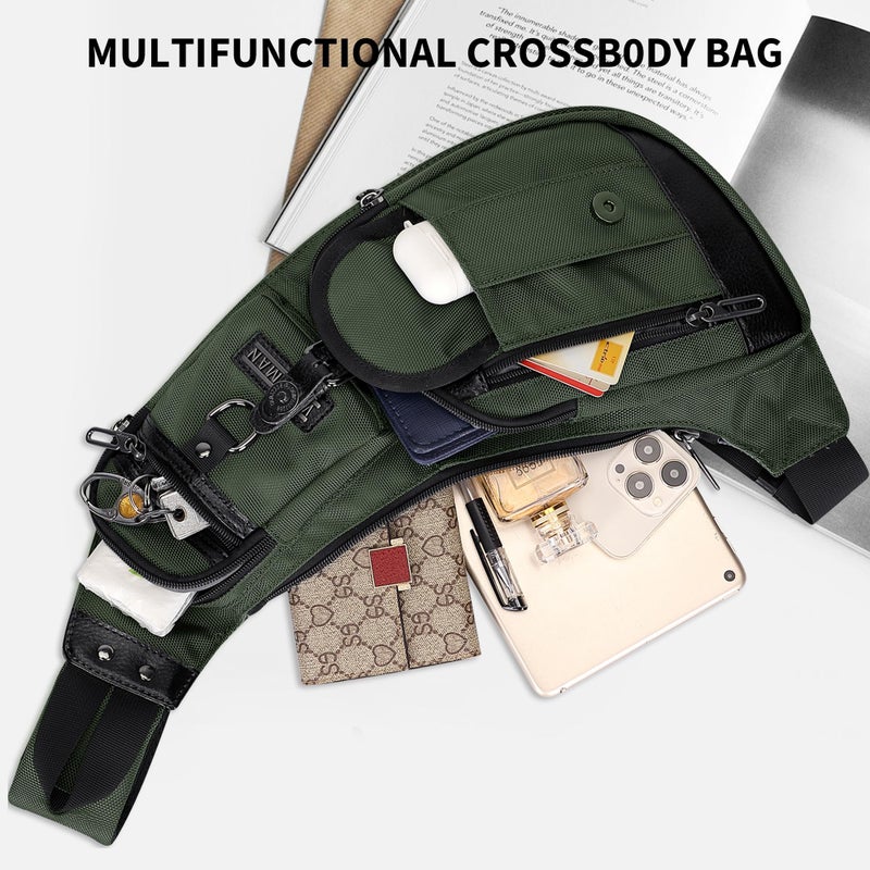 WITZMAN Sling Bag for Men Crossbody Bags Travel Slim Chest Bag One Strap Lightweight Casual Daypack (B702 Army Green) - Image 3