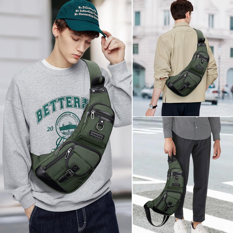 WITZMAN Sling Bag for Men Crossbody Bags Travel Slim Chest Bag One Strap Lightweight Casual Daypack (B702 Army Green) - Image 2