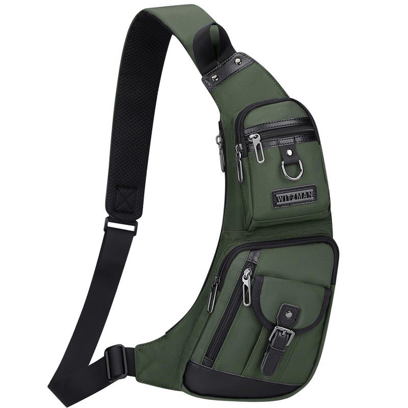 WITZMAN Sling Bag for Men Crossbody Bags Travel Slim Chest Bag One Strap Lightweight Casual Daypack (B702 Army Green) - Image 1