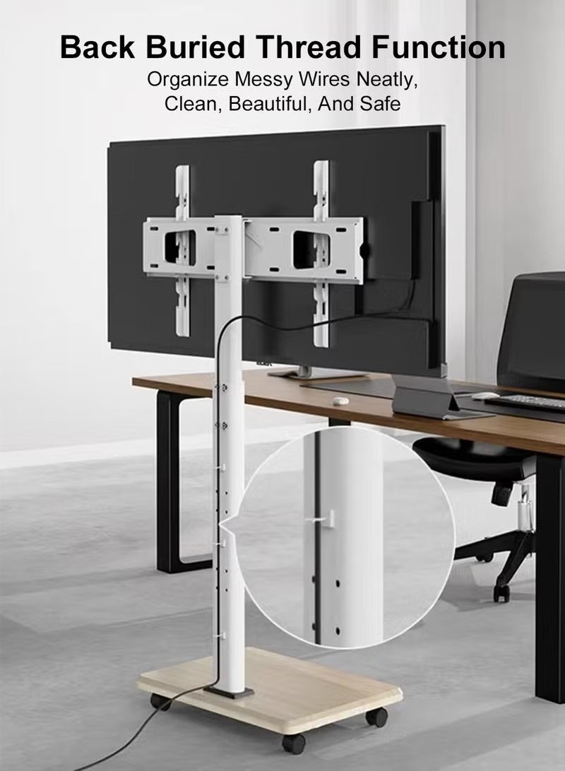 Bolivia's Mobile TV Stand Rolling TV Cart for 26-75" TVs , With 360° Lockable Wheels - Height Adjustable , Up to 45kg, VESA Compatible 600x400mm , With Wooden Storage Shelves - Image 5