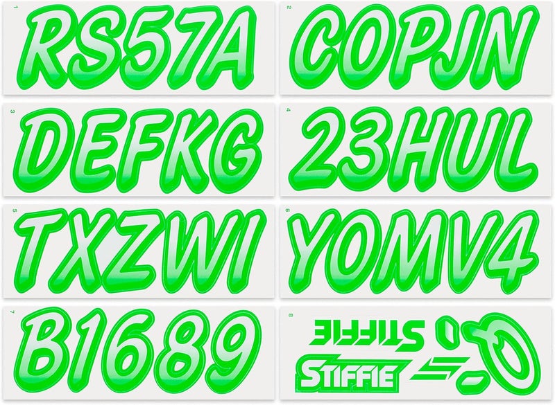 Stiffie Whipline White/Electric Green 3" Boat & PWC Registration Decals • Numbers Letters Stickers - Image 3