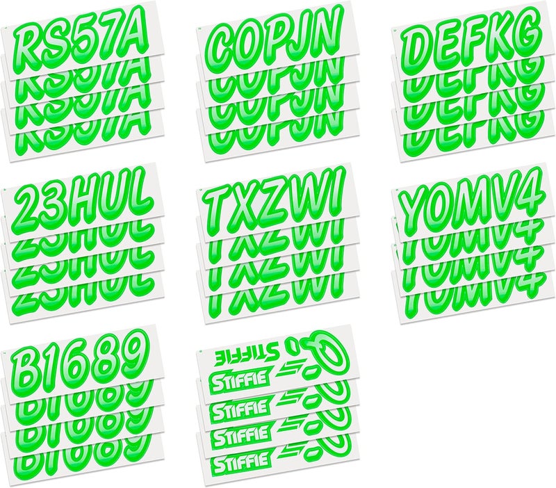Stiffie Whipline White/Electric Green 3" Boat & PWC Registration Decals • Numbers Letters Stickers - Image 4