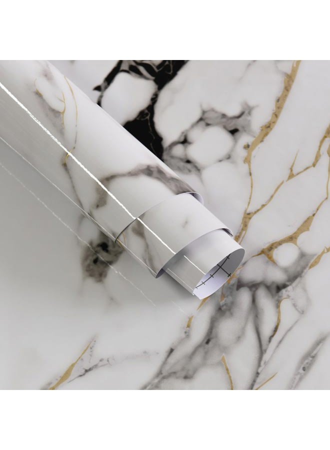 Boobest 15.74"x354.3" White Marble Contact Paper for Countertops Peel and Stick Waterproof Faux Marble Wallpaper for Kitchen Cabinets TV Wall Backdrop Living Room Chruch Glossy Thick Marble Vinyl Wrap - Image 1