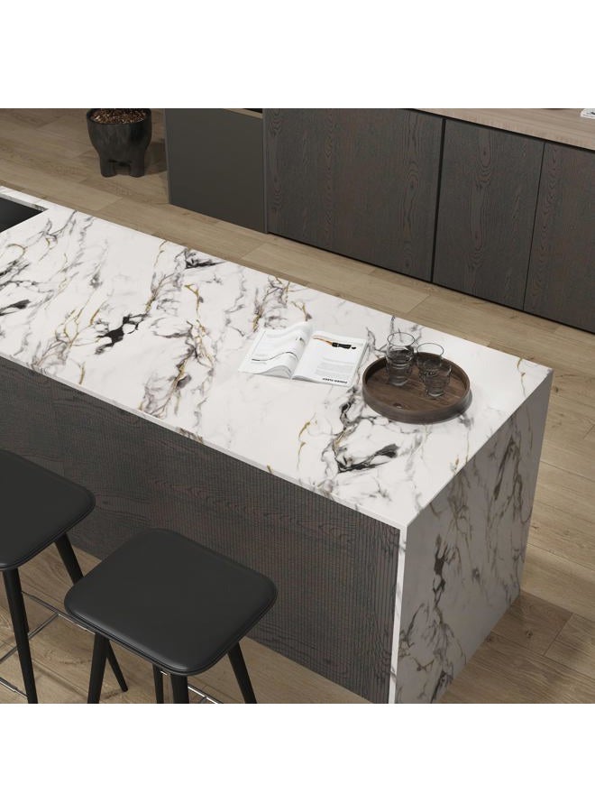Boobest 15.74"x354.3" White Marble Contact Paper for Countertops Peel and Stick Waterproof Faux Marble Wallpaper for Kitchen Cabinets TV Wall Backdrop Living Room Chruch Glossy Thick Marble Vinyl Wrap - Image 3