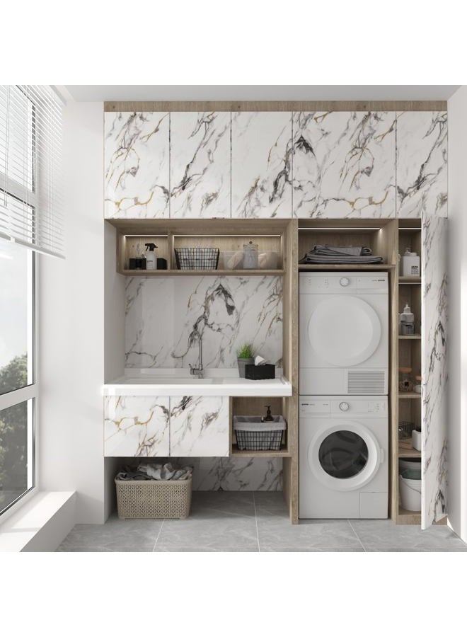 Boobest 15.74"x354.3" White Marble Contact Paper for Countertops Peel and Stick Waterproof Faux Marble Wallpaper for Kitchen Cabinets TV Wall Backdrop Living Room Chruch Glossy Thick Marble Vinyl Wrap - Image 4