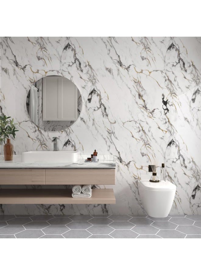 Boobest 15.74"x354.3" White Marble Contact Paper for Countertops Peel and Stick Waterproof Faux Marble Wallpaper for Kitchen Cabinets TV Wall Backdrop Living Room Chruch Glossy Thick Marble Vinyl Wrap - Image 5