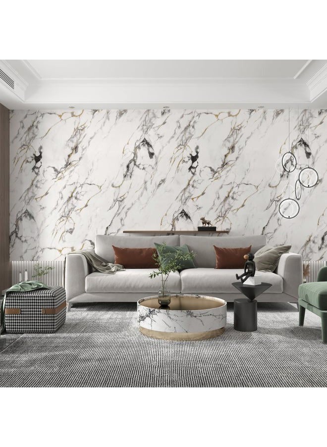 Boobest 15.74"x354.3" White Marble Contact Paper for Countertops Peel and Stick Waterproof Faux Marble Wallpaper for Kitchen Cabinets TV Wall Backdrop Living Room Chruch Glossy Thick Marble Vinyl Wrap - Image 2