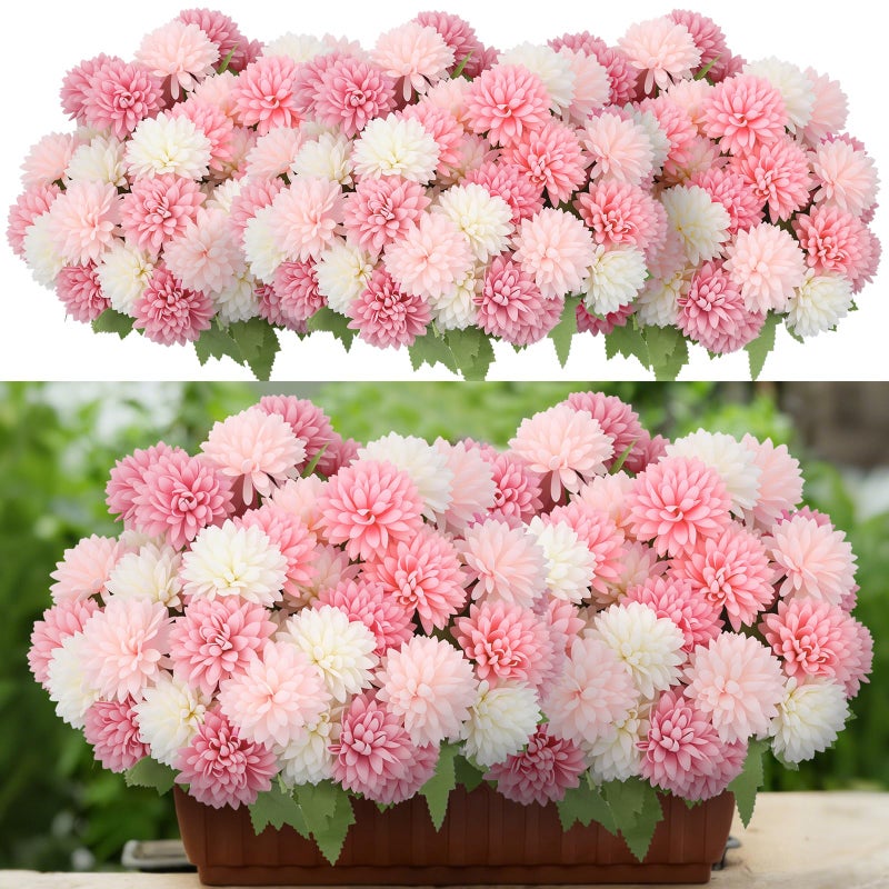 XunYee 12 Pcs Valentines Artificial Flowers for Outdoor Indoor Spring Pink White Faux Flowers Spring Fake Silk Chrysanthemums Bouquet for Vase Table Floral Arrangement Valentines Wedding Home Decor - Image 1