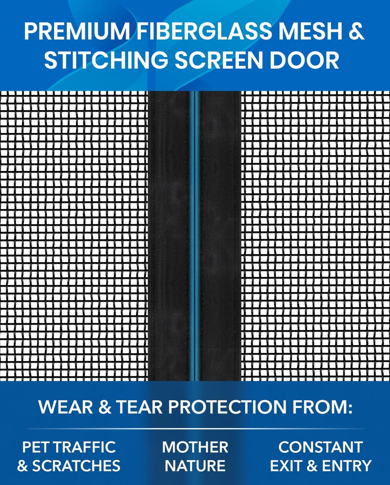 Flux Phenom Magnetic Screen Door - Bugs Out, Breeze in - 9min Install Auto-Sealing Heavy Duty Double Stitched Mesh, 52 Magnets, Hands Free Sliding & Patio Doors Net, Pet & Kid Friendly, 38 x 82 Inch - Image 4
