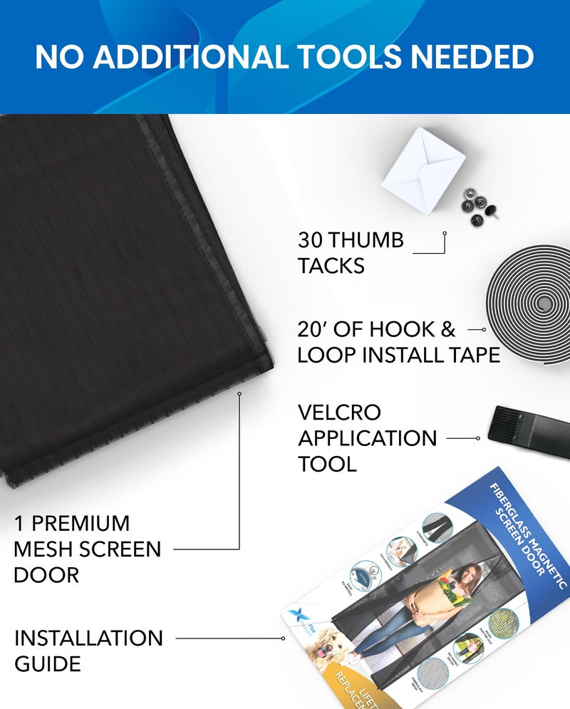 Flux Phenom Magnetic Screen Door - Bugs Out, Breeze in - 9min Install Auto-Sealing Heavy Duty Double Stitched Mesh, 52 Magnets, Hands Free Sliding & Patio Doors Net, Pet & Kid Friendly, 38 x 82 Inch - Image 3
