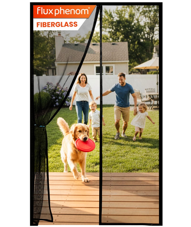 Flux Phenom Magnetic Screen Door - Bugs Out, Breeze in - 9min Install Auto-Sealing Heavy Duty Double Stitched Mesh, 52 Magnets, Hands Free Sliding & Patio Doors Net, Pet & Kid Friendly, 38 x 82 Inch - Image 1