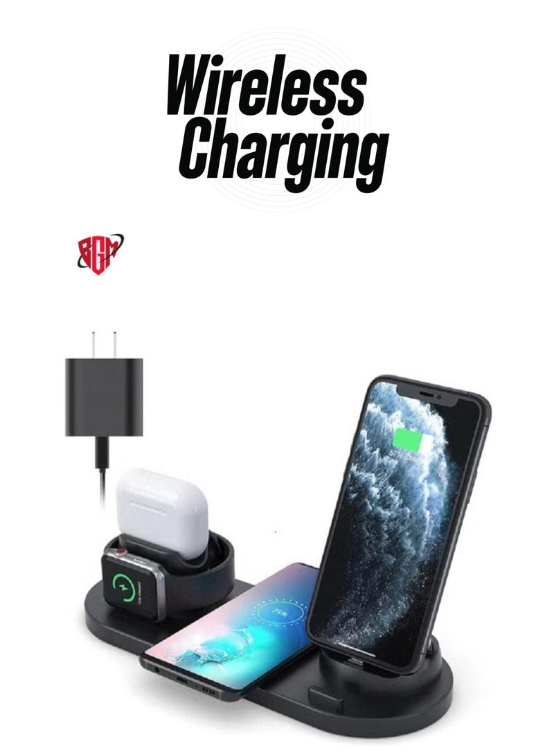 Wireless Phone Charger 6 in 1 Multi-Functional Dock (Black)