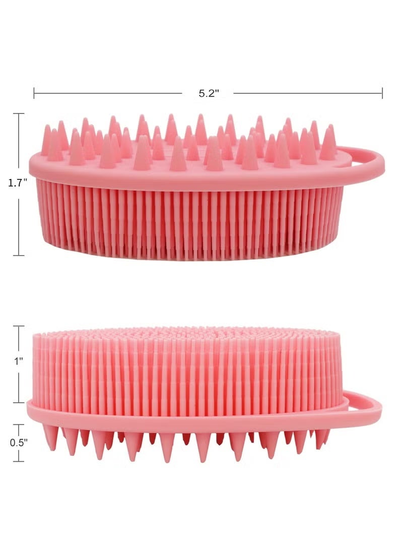 Upgrade 2 in 1 Bath and Shampoo Body Brush, Silicone Exfoliating Body Scrubber for Use in Shower, Premium Silicone Loofah, Head Scrubber, Scalp Massager, Easy to Clean (1PC Pink) - Image 3