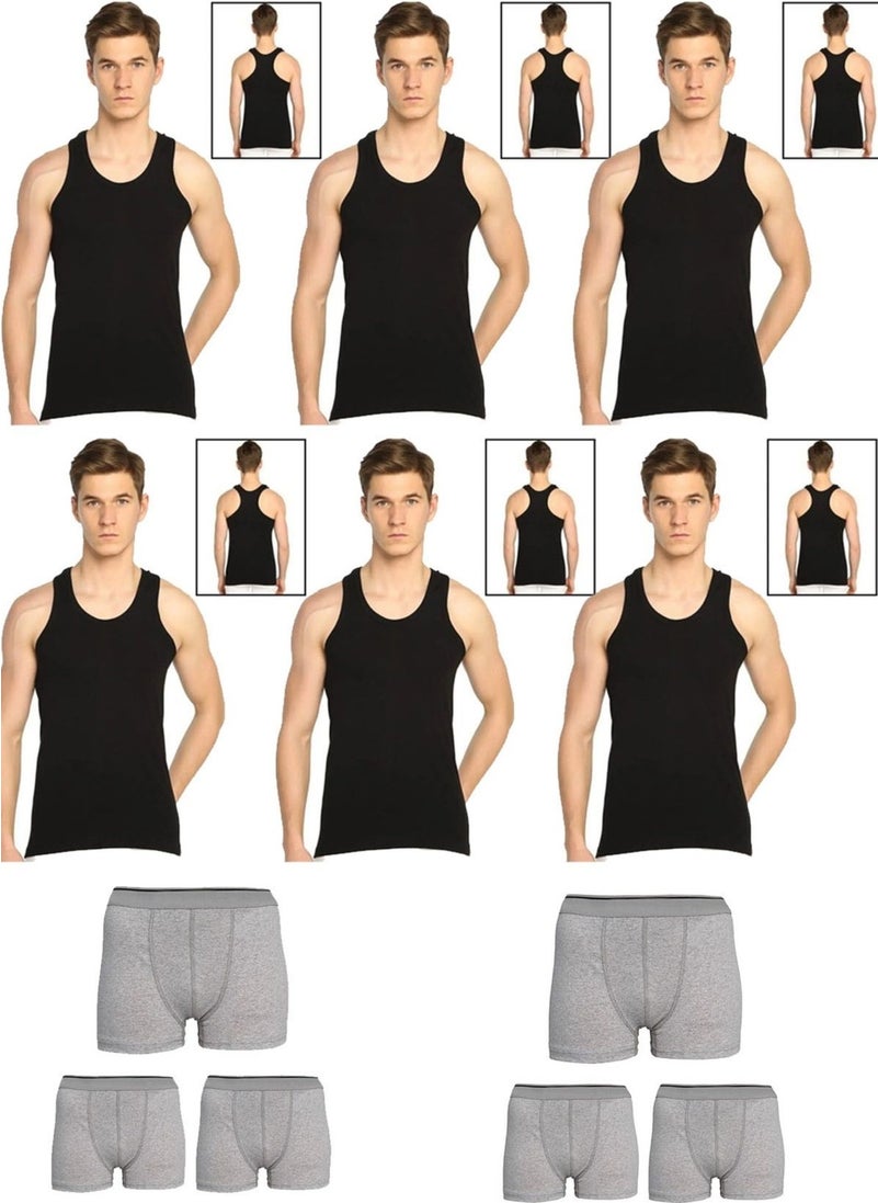 Belifanti Collection Men's Cotton 6-Piece Black Sports Undershirt and 6-Piece Gray Boxer 12 Piece Set  - Image 1
