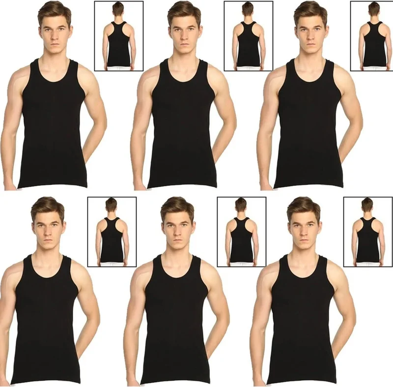 Belifanti Collection Men's Cotton 6-Piece Black Sports Undershirt and 6-Piece Gray Boxer 12 Piece Set