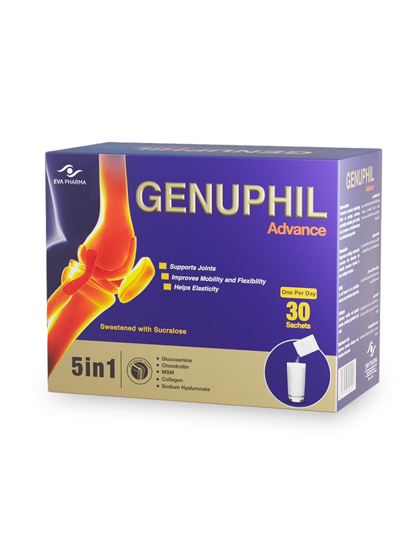 EVA PHARMA Genuphil Advance 5 In 1 formula, Glucosamine, Collagen, Chondroitin, MSM & Sodium Hyaluronate Supplement 30-Sachets – for enhanced joint performance & joint pain relief. - Image 2