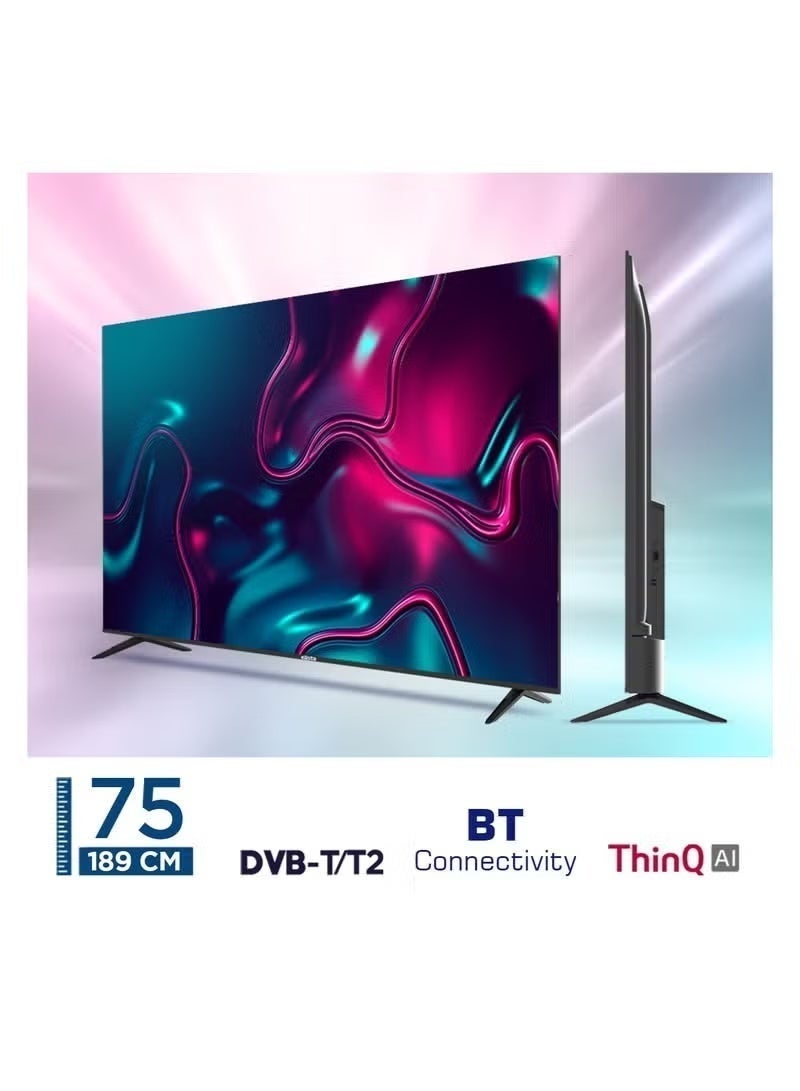 H2O 75-Inch 4K Ultra HD Smart LED TV – WebOS Platform with Magic Remote & AI Voice Control, Dolby Audio, Wi-Fi & Screen Mirroring, Sleek Frameless Bezel-Less Design – Model H2LED4K75WOX - Image 3