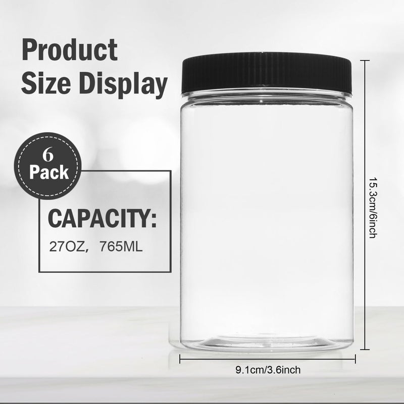 Vumdua 27 Ounce Plastic Jars with Lids, 6 Pack Food Storage Containers Airtight, Clear Containers for Organizing - Image 3